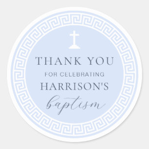 Adesivo Redondo Grego Key Blue Baptism Obrigado