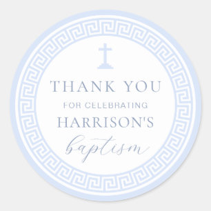 Adesivo Redondo Grego Key White Blue Baptism Obrigado