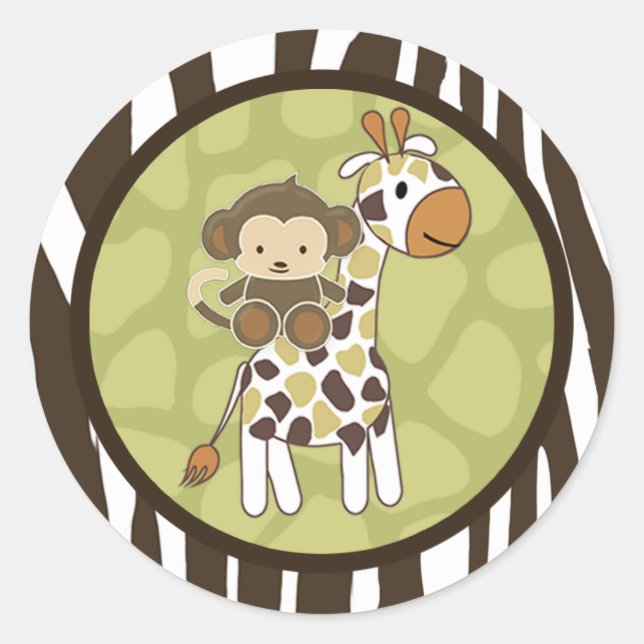 Adesivo Redondo Grelha-macaco-Chá de fraldas-macaco-macaco (Frente)