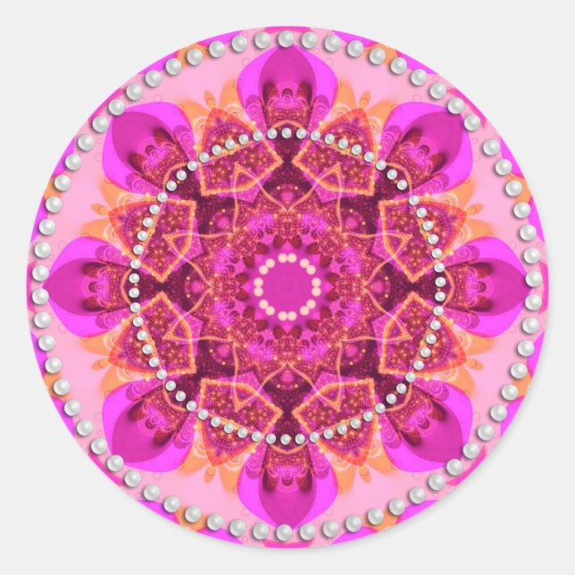 Adesivo Redondo Grelha Rosa Delight Geometry Mandala (Frente)