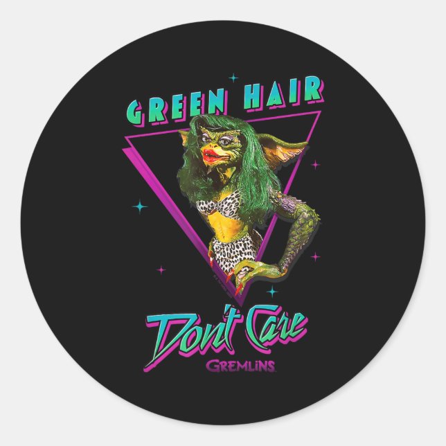 Adesivo Redondo Gremlins - Green Hair Don't Care  (Frente)