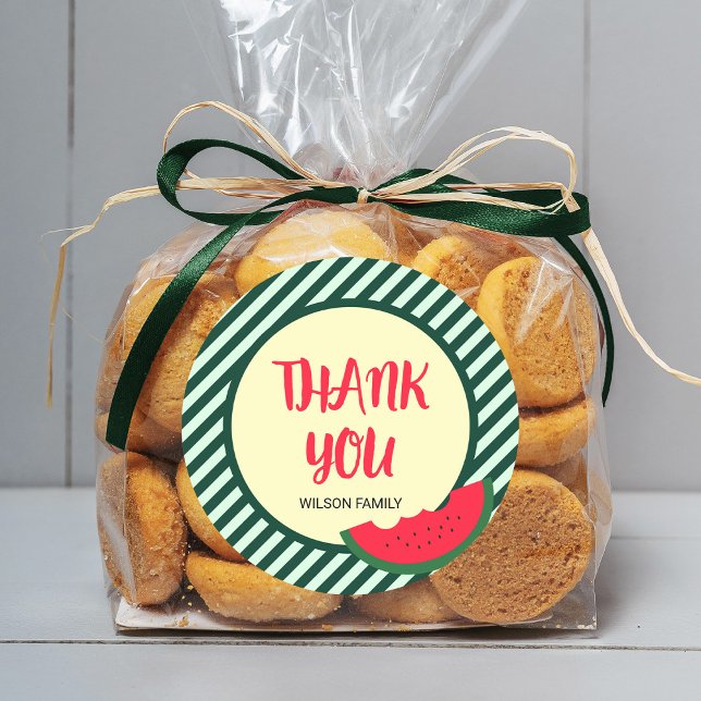 Adesivo Redondo Greve Verde com Melancia Verde Vermelha Obrigado (Criador carregado)