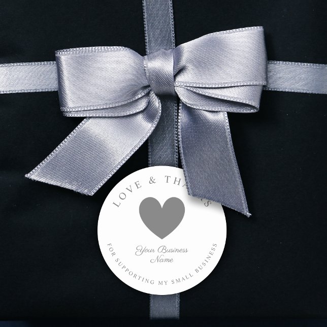 Adesivo Redondo Grey Heart Love & Thanks Supporting Small Business (Grey Heart Love & Thanks Supporting Small Business Classic Round Sticker.)