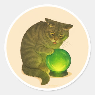 Adesivo Redondo Grey Shorthair cat with green crystal ball
