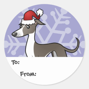 Adesivo Redondo Greyhound Natal / Whippet / Iggy Gift Tags