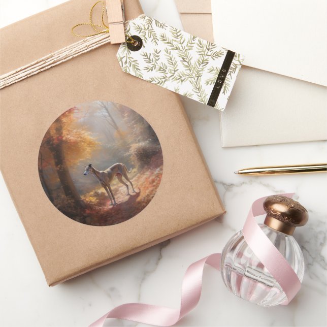 Adesivo Redondo Greyhound no outono deixa cair inspiração (Presentear)