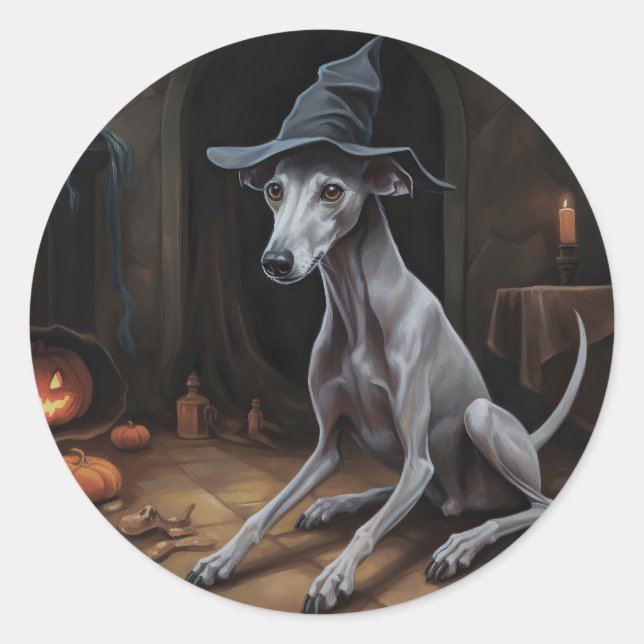 Adesivo Redondo Greyhound Pumpkins Halloween Assustado (Frente)