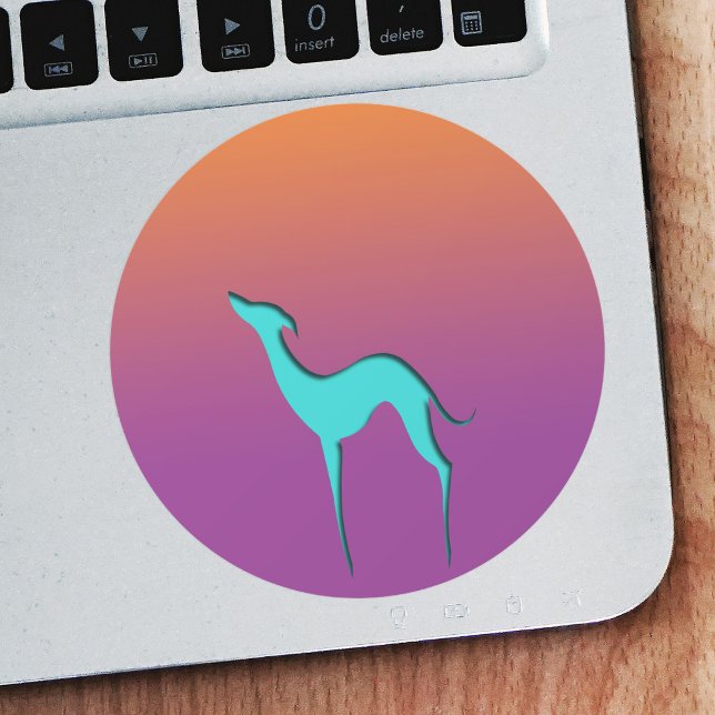 Adesivo Redondo Greyhound Whippet dog azul laranja abdome (Criador carregado)