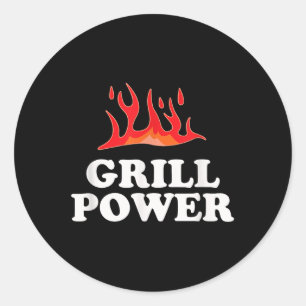 Adesivo Redondo Grill Power - Engraçado Slogan de Churrasco Barbeq