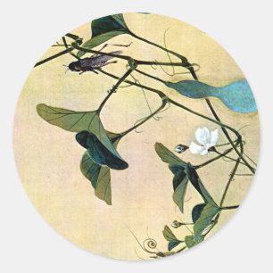 Adesivo Redondo Grilo em uma arte Ukiyo-E de Woodblock do japonês