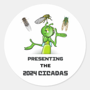 Adesivo Redondo Grilo Engraçado Apresentando Cigarras Insetos Inva