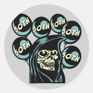 Adesivo Redondo Grim Reaper 50th Birthday Sticker