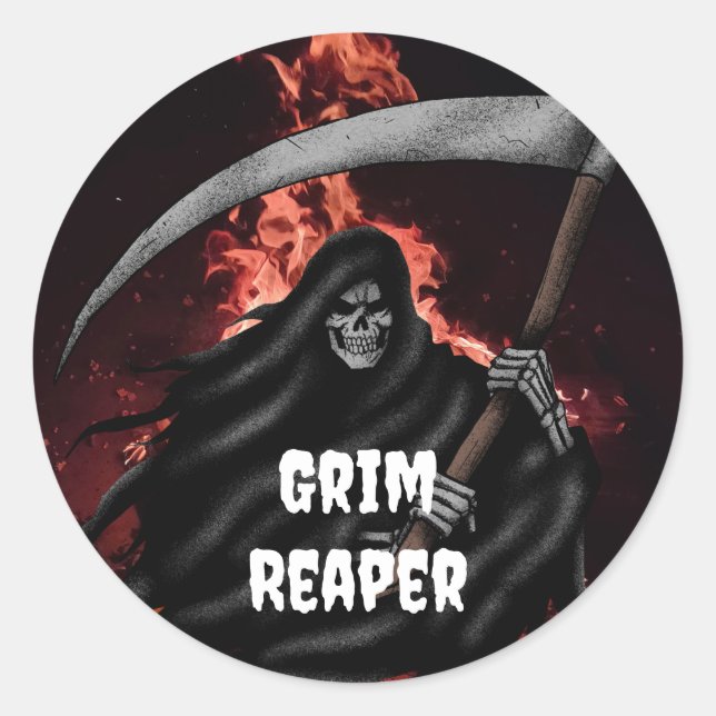 Adesivo Redondo Grim Reaper Fire Inferno Halloween Sticker (Frente)