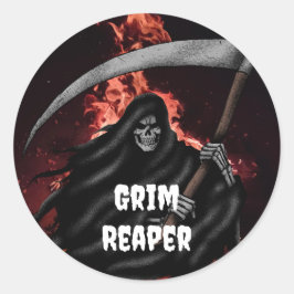 Adesivo Redondo Grim Reaper Fire Inferno Halloween Sticker