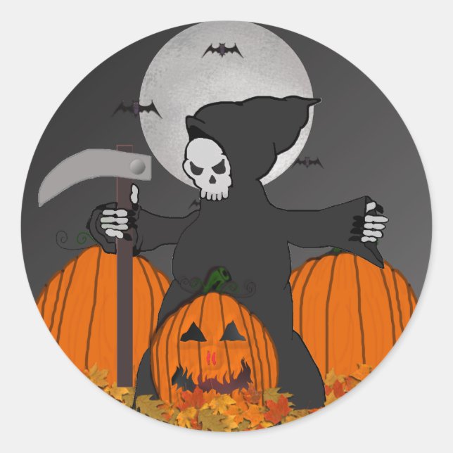 Adesivo Redondo Grim Reaper Halloween Stickers (Frente)