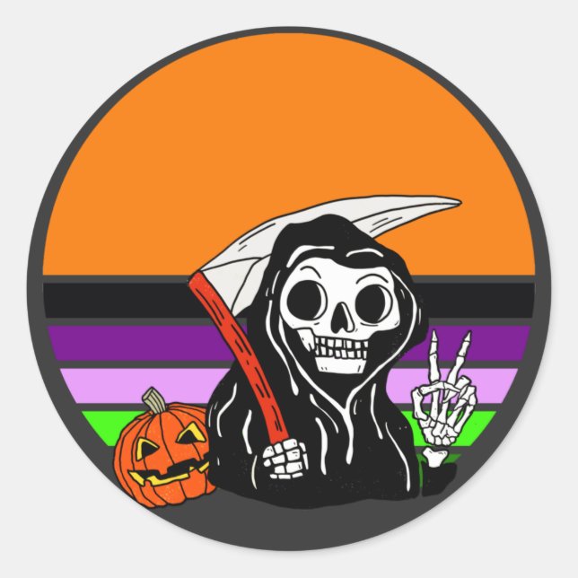 Adesivo Redondo Grim Reaper - Halloween Sunset Jack O'Lantern (Frente)