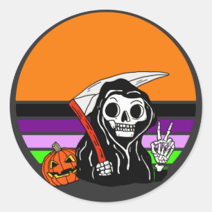 Adesivo Redondo Grim Reaper - Halloween Sunset Jack O'Lantern