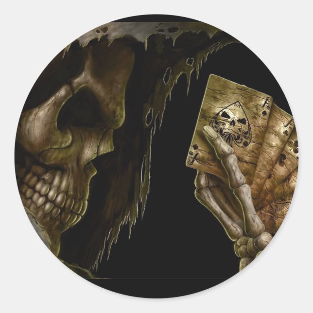 Adesivo Redondo Grim Reapers Joga Cartões Com A Mão Vencida (Frente)