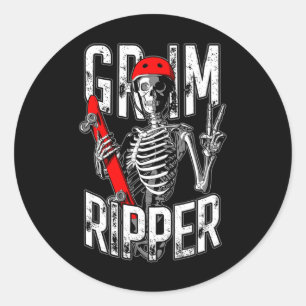 Adesivo Redondo Grim Ripper Skateboarding Halloween Zumbi Skater