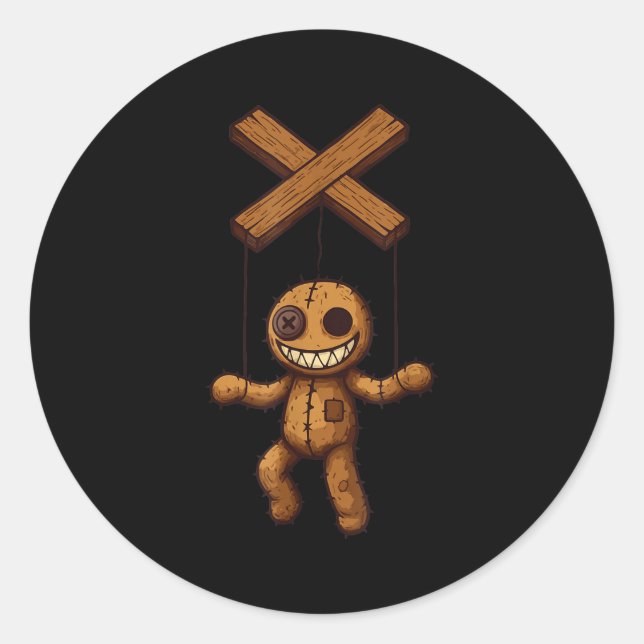 Adesivo Redondo Grimstring – Soky Playful Puppet Marionette Cartoo (Frente)