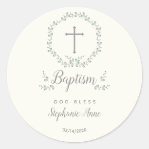 Adesivo Redondo Grinalda azul e verde do baptismo da folha