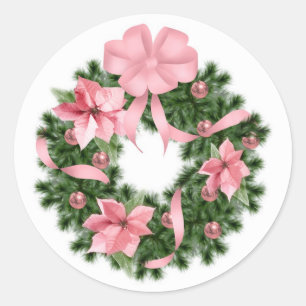 Adesivo Redondo Grinalda cor-de-rosa de Poinsetta