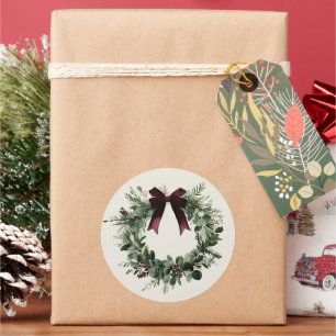 Adesivo Redondo Grinalda de Natal em Aquarela Presente Festivo