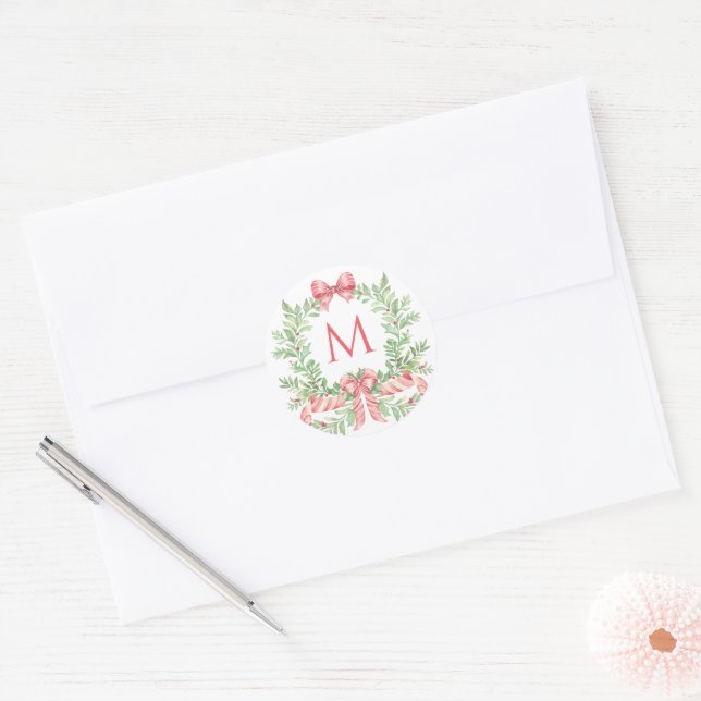 Adesivo Redondo Grinalda de Natal Laço de Cana de Açúcar | Monogra (Envelope)