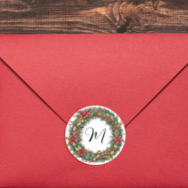 Adesivo Redondo Grinalda de Natal Retro e Monograma Aquarela