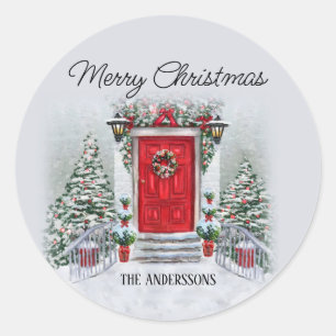 Adesivo Redondo Grinalda de Natal Vermelha Antiga e Vintage Porta 
