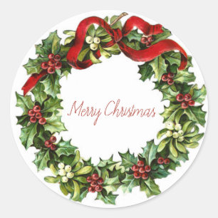 Adesivo Redondo Grinalda de Natal vintage pinheiro vermelho retrô