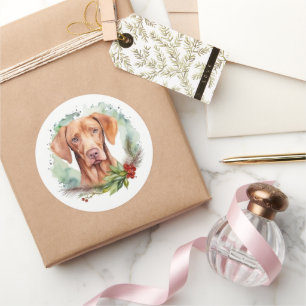 Adesivo Redondo Grinalda de Natal Vizsla Pupila Festiva