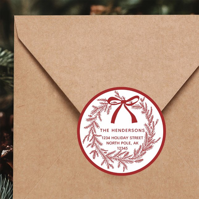 Adesivo Redondo Grinalda de pinheiro de Natal simples vermelha End (Criador carregado)