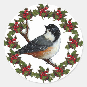 Adesivo Redondo Grinalda do Natal com Chickadee: Arte original