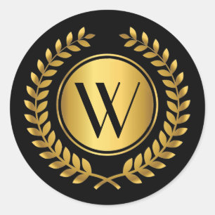 Adesivo Redondo Grinalda dourada do louro Monogrammed