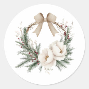 Adesivo Redondo Grinalda e Laço de Inverno Elegantes Natal