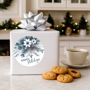 Adesivo Redondo Grinalda Floral Azul Teal Escuro Elegante de Natal