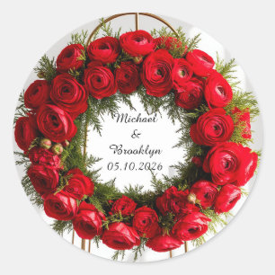 Adesivo Redondo Grinalda Floral Elegante Adornada com Rosas Vermel