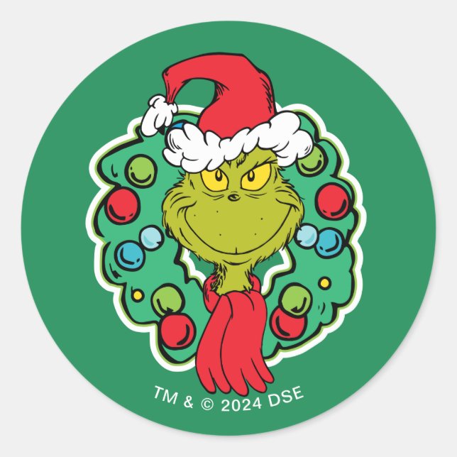 Adesivo Redondo Grinch | Coroa de Natal (Frente)