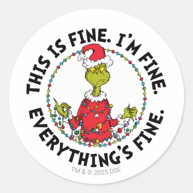 Adesivo Redondo Grinch | Everything's Fine (Frente)