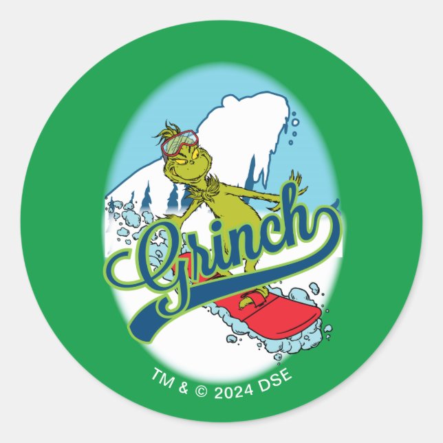 Adesivo Redondo Grinch Snowboarding (Frente)
