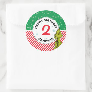 Adesivo Redondo Grinch Vermelho e Verde Aniversário de Floco de Ne