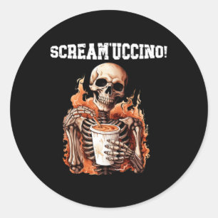 Adesivo Redondo Gritar de café 'uccino' do Bebendo Skeleton do Hal