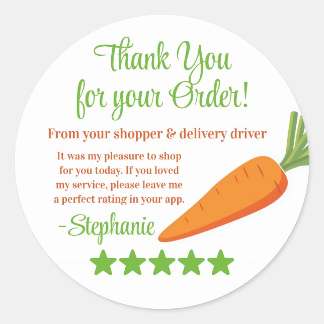 Adesivo Redondo Grocery Delivery Service Thank You Review Stars (Frente)