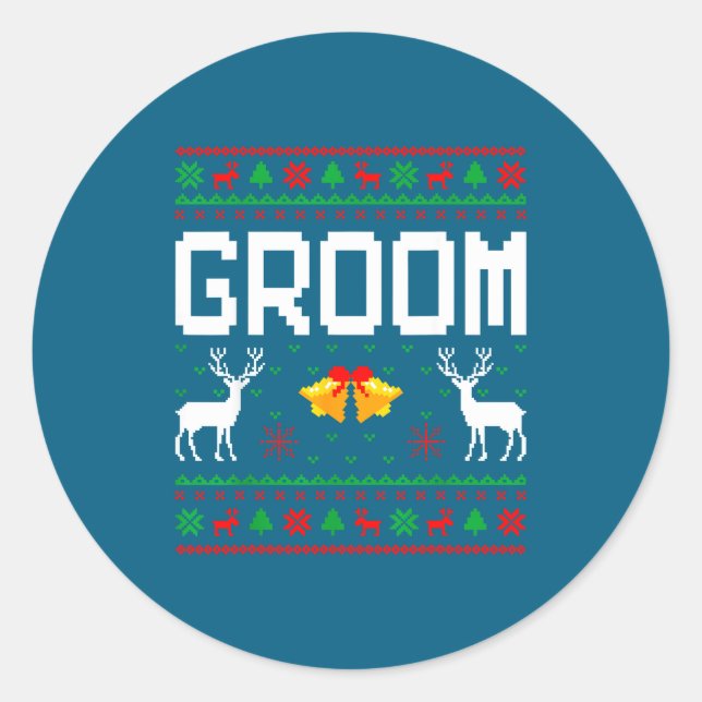 Adesivo Redondo Groom bride married couple ugly christmas sweater  (Frente)