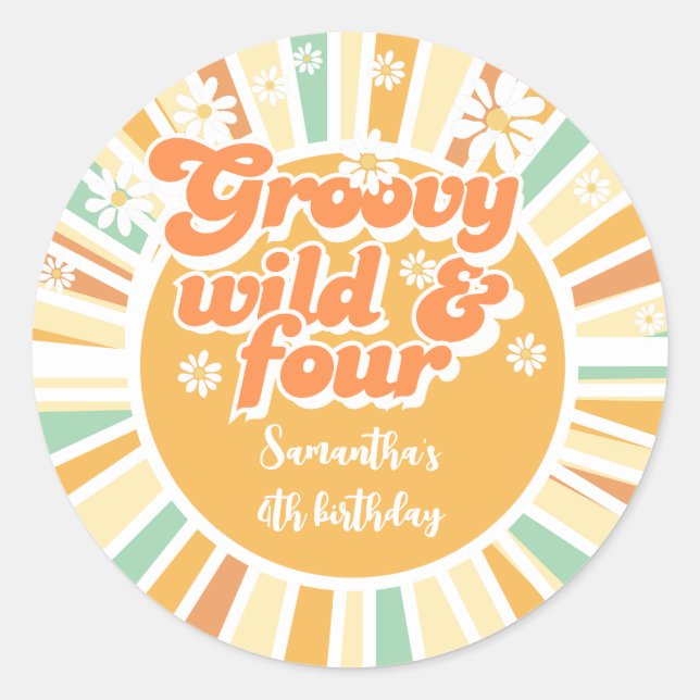 Adesivo Redondo Groové selvagem e quatro aniversário de criança so (Frente)