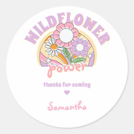 Adesivo Redondo Groovy 70s Retro Flor Selvagem Aniversário