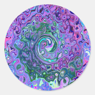 Adesivo Redondo Groovy Abstrato Retro Redemoinho Verde e Roxo
