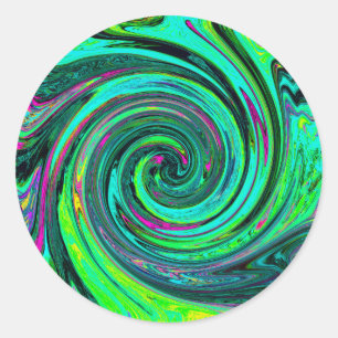 Adesivo Redondo Groovy Abstrato Retro Verde e Magenta Redemoinho