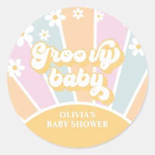 Adesivo Redondo Groovy Baby pastéis Girassol Retro Sunshine margar